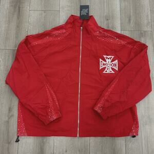 mixed emotion rhinestone red zip up jacket sz XXL 2XL SF